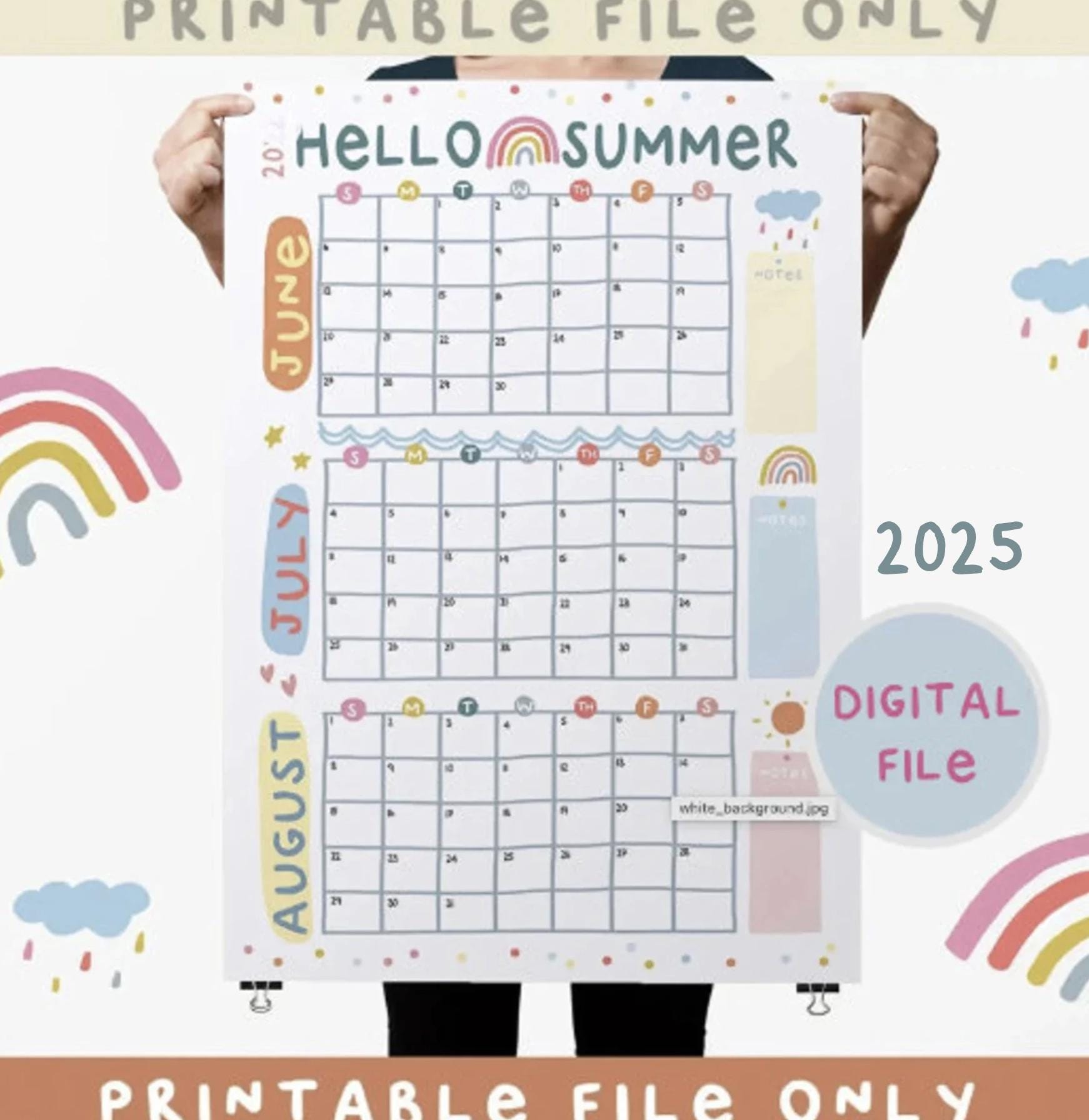 Summer Calendar Poster 2025, Monthly Calendar, 2025 Planner