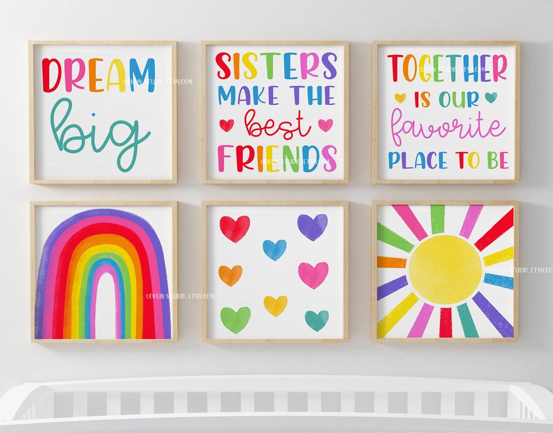 Girls Room Wall Art Prints: Rainbow, Hearts, Sun (digital Download) - Etsy