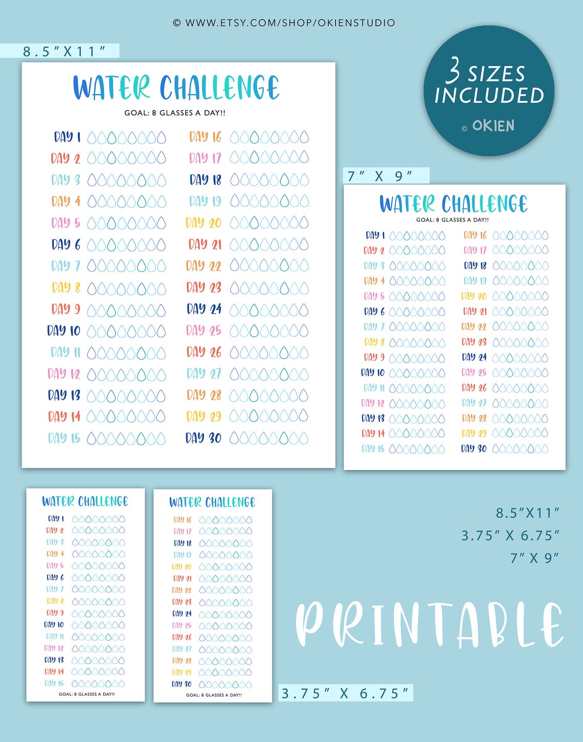 Printable Water Intake Tracker Insert Printable 30 Days - Etsy