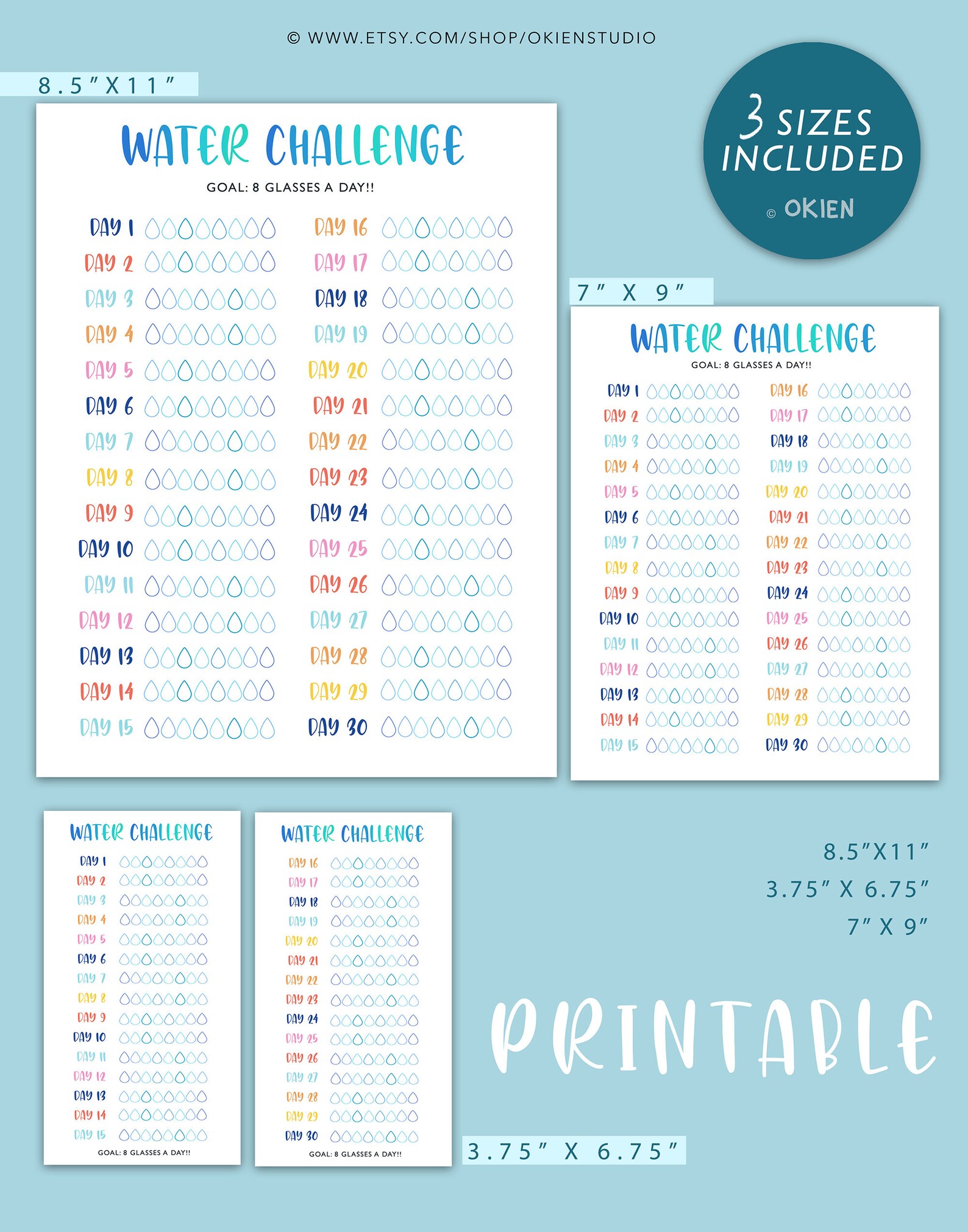 Printable Water Intake Tracker Insert Printable 30 Days - Etsy