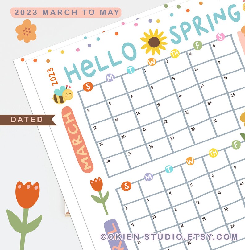 Spring 2023 planner march april may calendar printable etsy