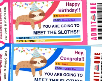 Editable birthday voucher, Editable gift certificate birthday Sloth experience, Zoo gift Voucher, Gift Cert template, Zoo gift cert, sloth