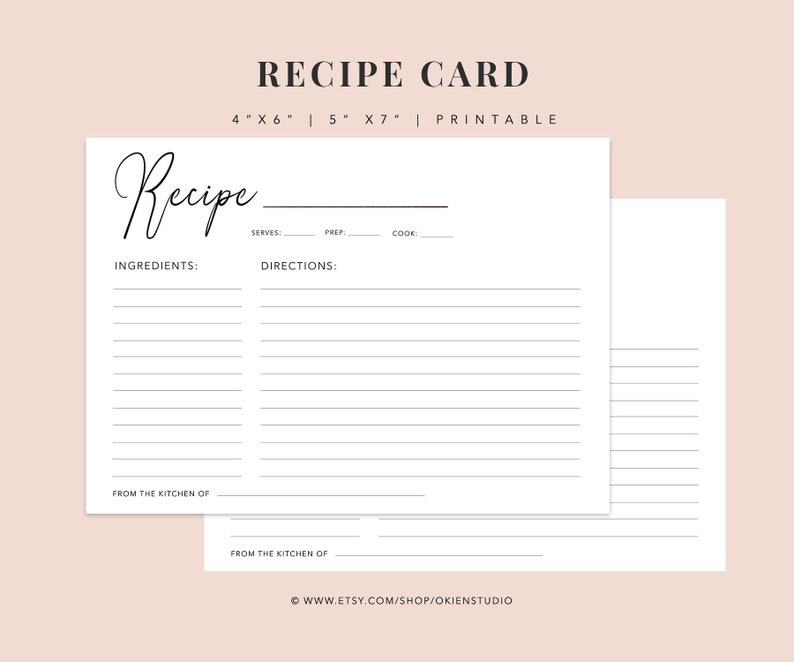 Printable Recipe Card Minimal Recipe Card Clean Recipe - Etsy