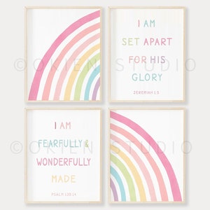 Nursery bible verse wall art, Boho Christian art, Scripture Wall Art, Christian Baby Room, pastel Boho Rainbow Nursery, bible nursery prints