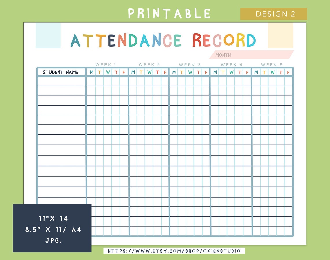 Printable Homeschool Attendance Sheet Teacher Log Digital | Etsy
