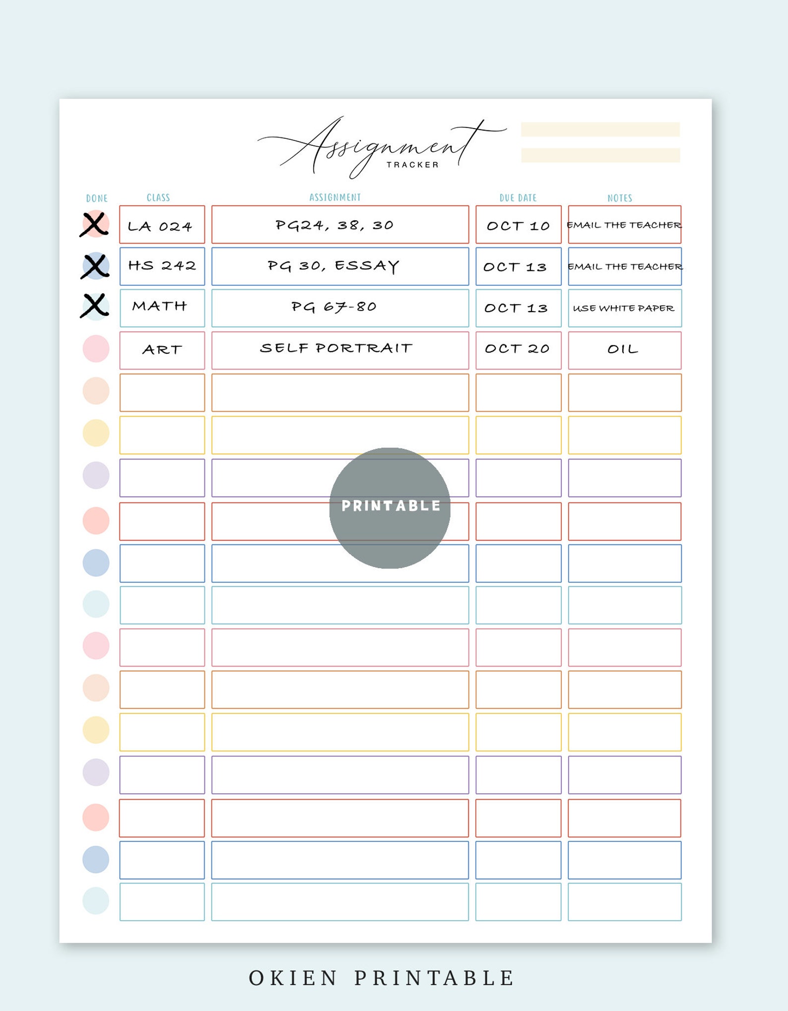 Homework Tracker Assignment Tracker School Study Printable Etsy