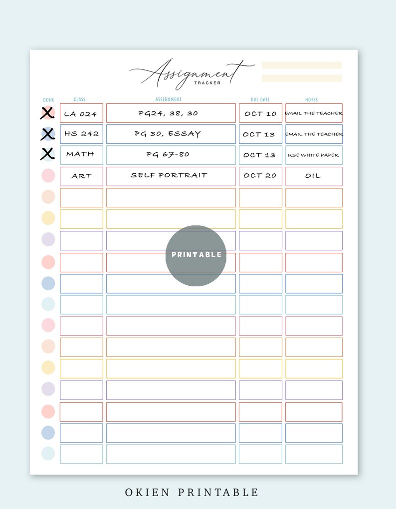 Homework & Assignment Tracker Printable: School Study Log (digital ...