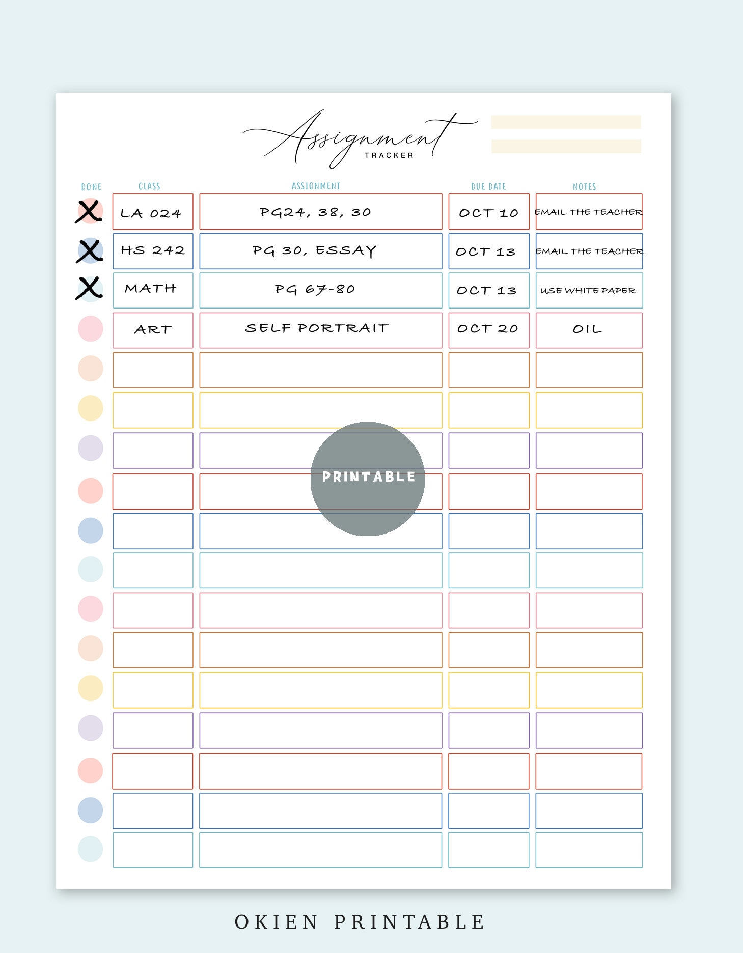 Homework & Assignment Tracker Printable: School Study Log (digital ...