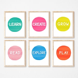 Lernen Erstellen Lesen Erkunden Wachsen Spielen Zeichen, Spielzimmer Zeichen, Spielzimmer Wand Dekor zum Ausdrucken, Spielen Lernen Wachsen, Klassenzimmer Poster, Lehrer Wandkunst