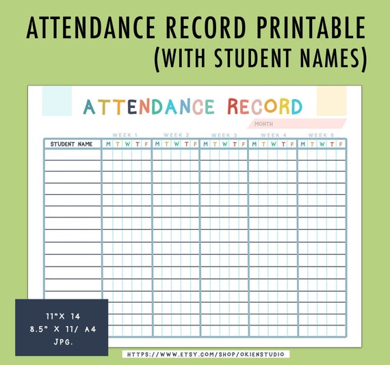 Printable Homeschool Attendance Sheet Teacher Log Digital | Etsy