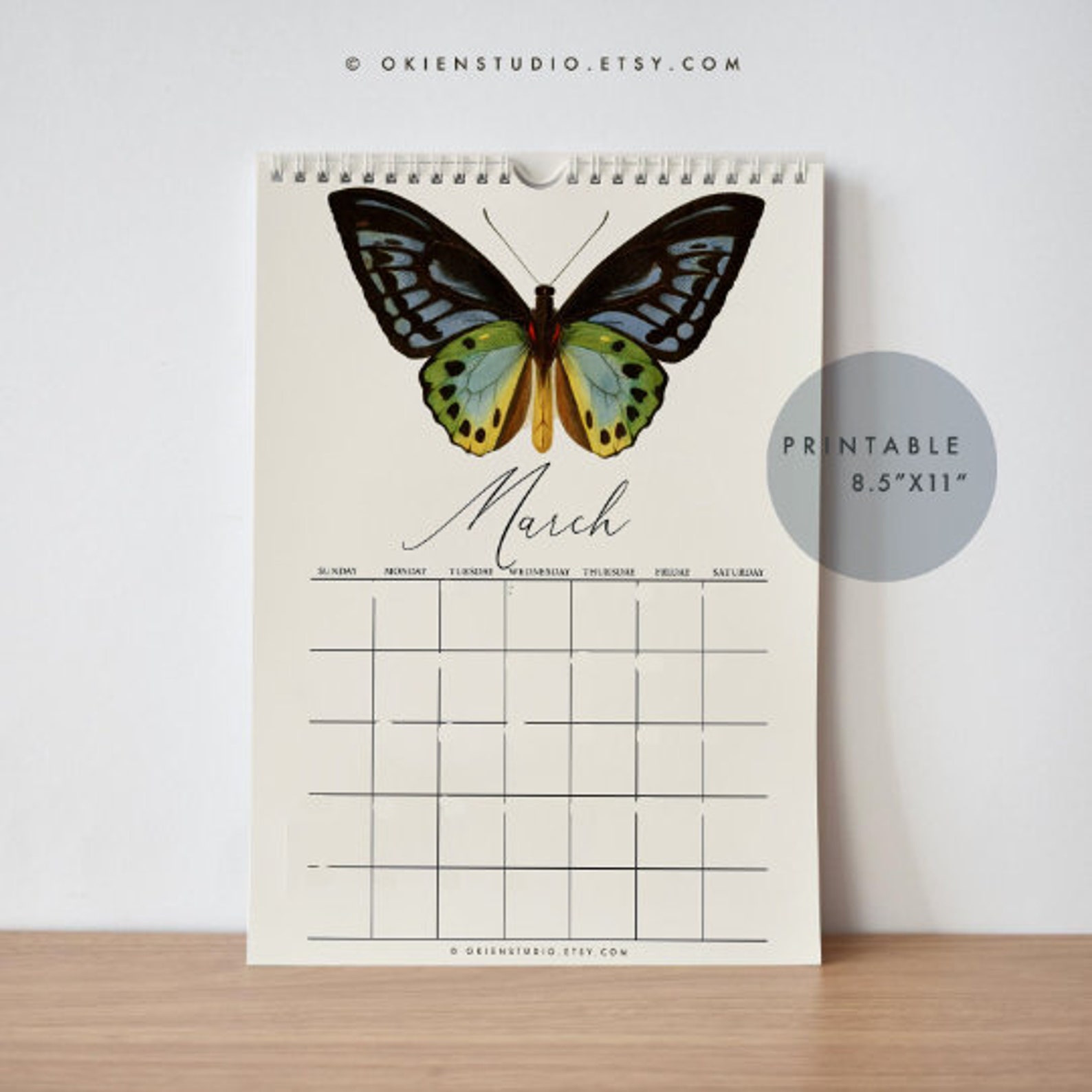 Butterfly Calendar Printable: Vintage Undated Monthly Planner (digital ...