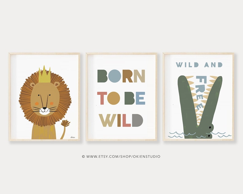 Boy Nursery Print Set of 3 Born to Be Wild Wild Animals Etsy