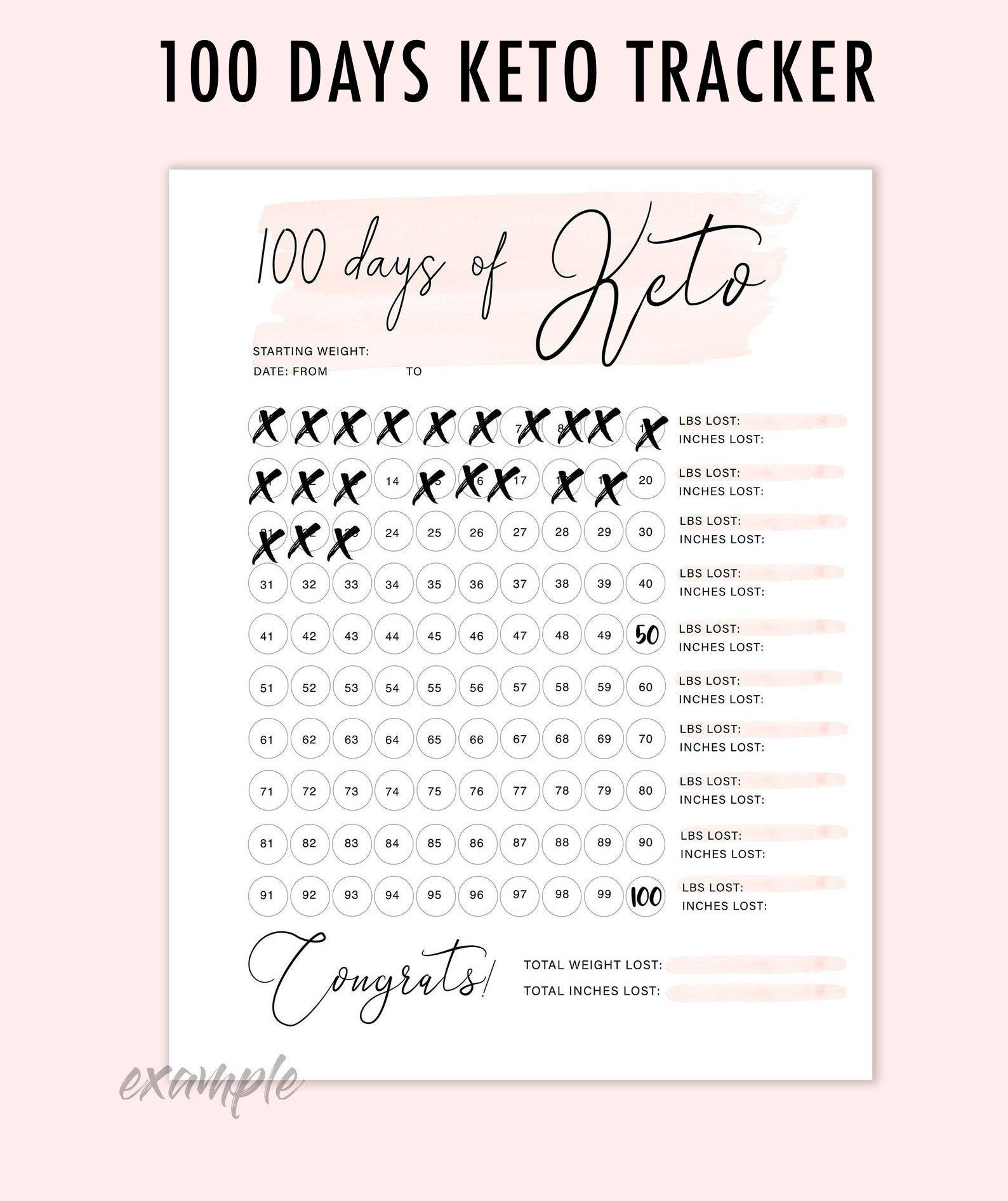 100 days of keto keto diet tracker keto insert printable etsy