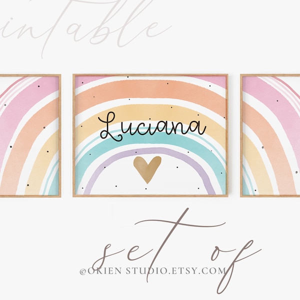 Pastel Rainbow wall decal for girl, girl room decor, boho nursery decor girl, name sign, watercolor rainbow, pastel rainbow art, DIGITAL