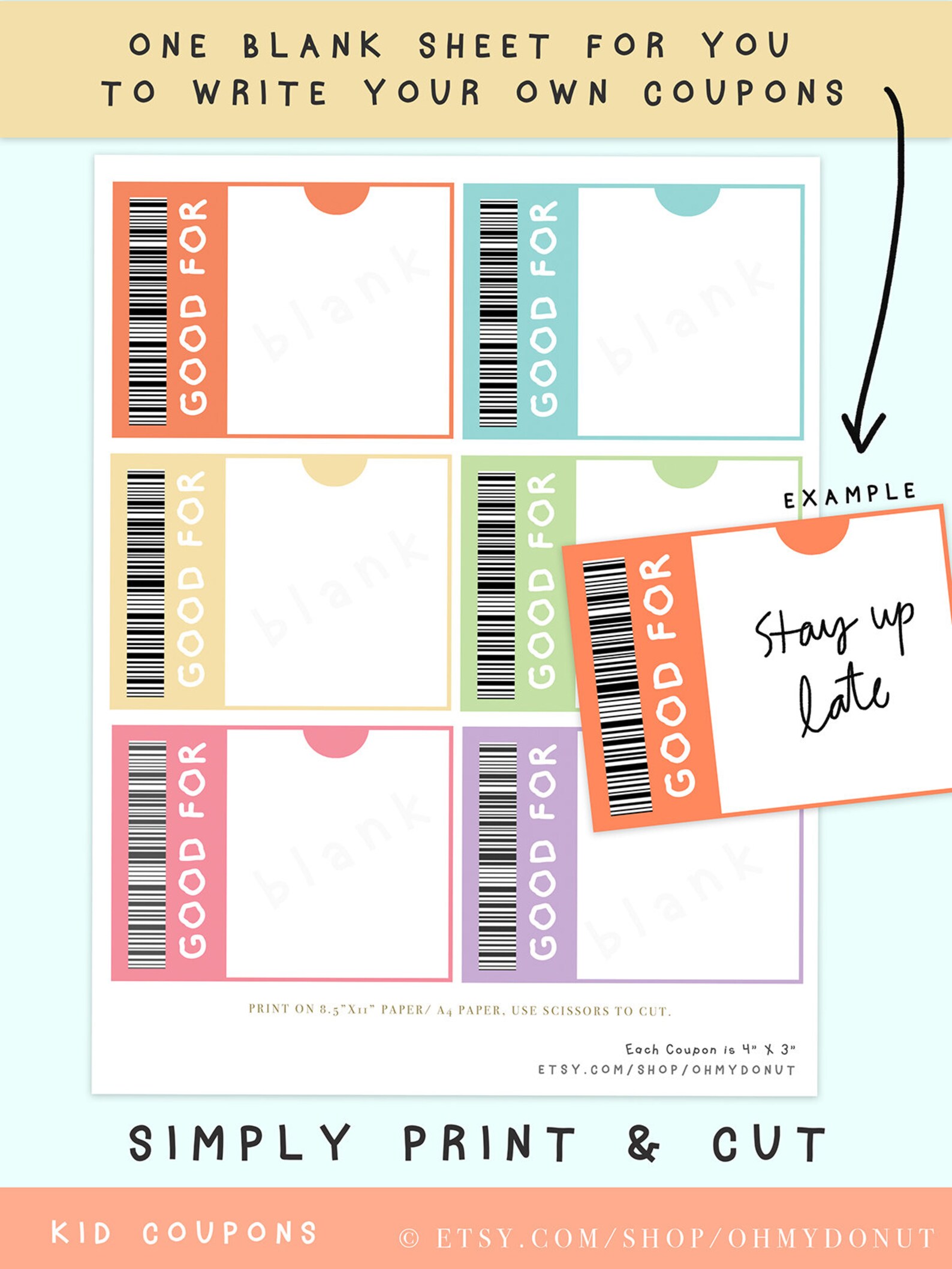 Kids Reward Coupon, 3x4, Kid Coupons, Kid Coupon Book, Stay Home Kid Chores Coupons, Homeschool ...
