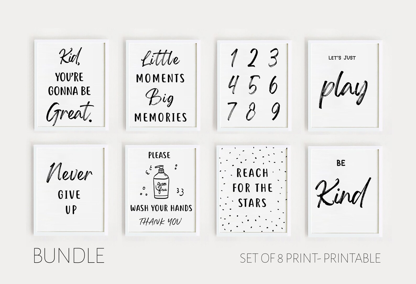 Playroom Wall Decor Set of 8 Kids Bundle Sign Nursery Black Etsy
