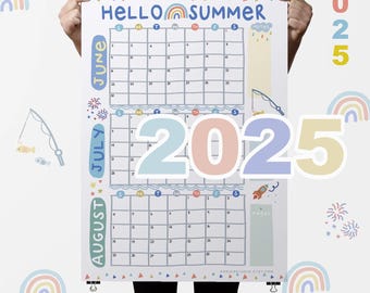 2025 Summer Calendar Poster: June to August Activity Planner (Digital Download)