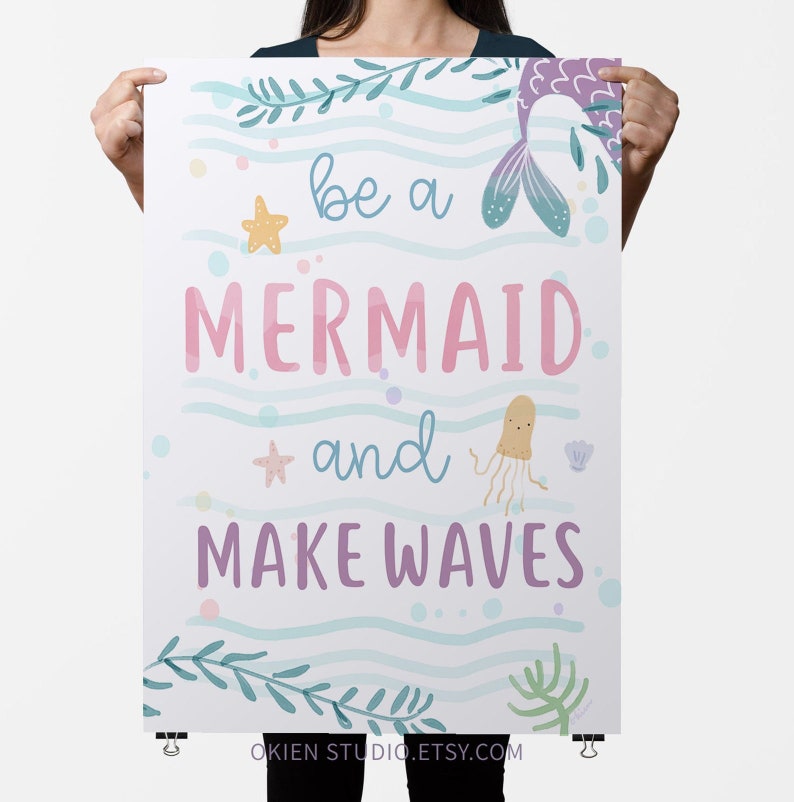 Mermaid Poster Mermaid Printable Red Head Mermaid Set of 3 Etsy