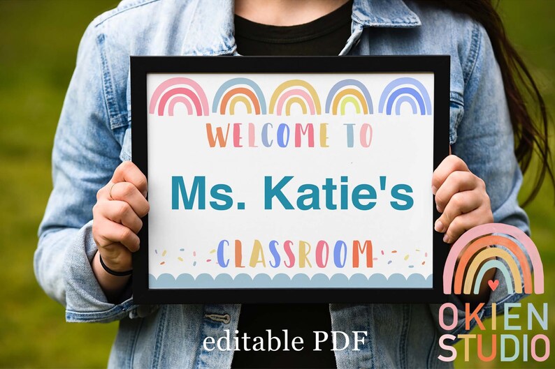 Editable Teacher Classroom Door Sign: Rainbow Welcome Decor (PDF) - Etsy