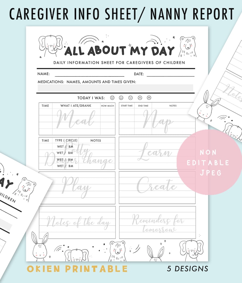 Printable Nanny Log 5 Designs Daily Infant Care Sheet - Etsy
