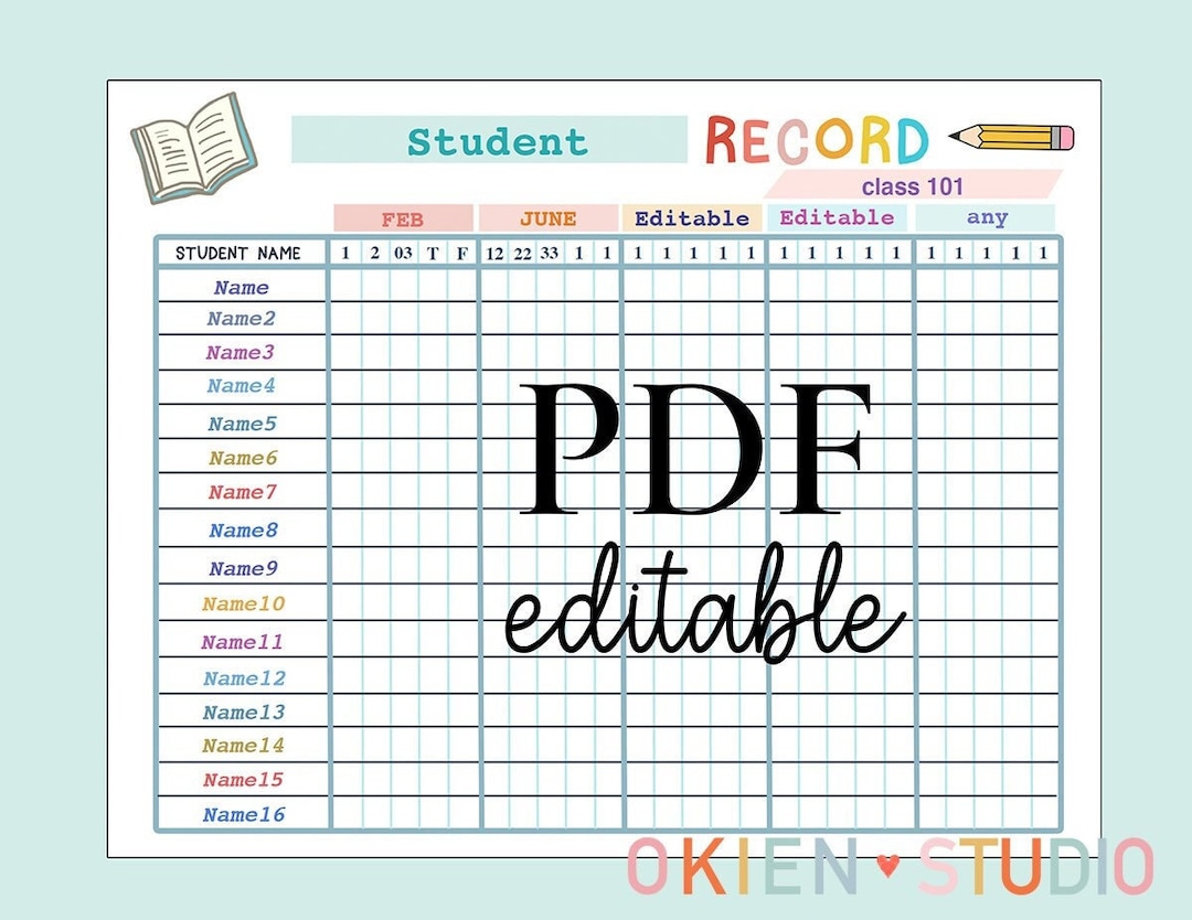 Attendance Sheet Printable, Editable Attendance Sheet, Student ...