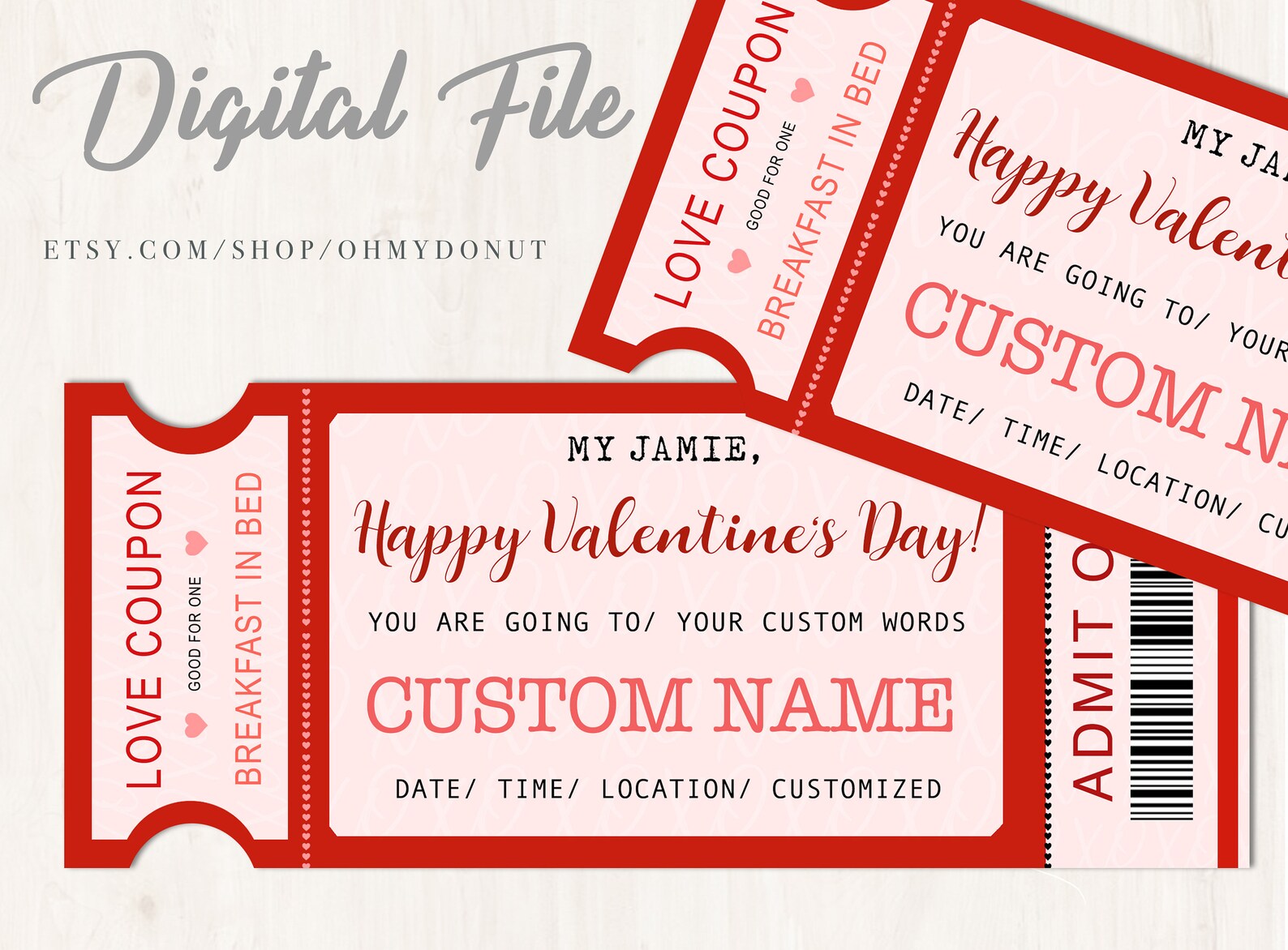 Printable Valentine's Day ticket with Love Coupon Etsy