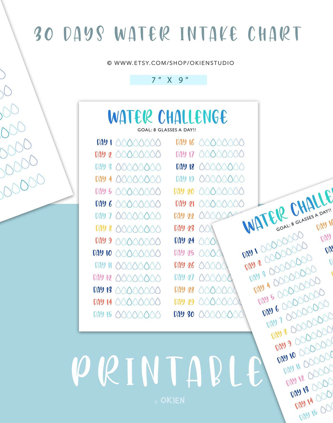 Printable Water Intake Tracker Insert Printable 30 Days | Etsy