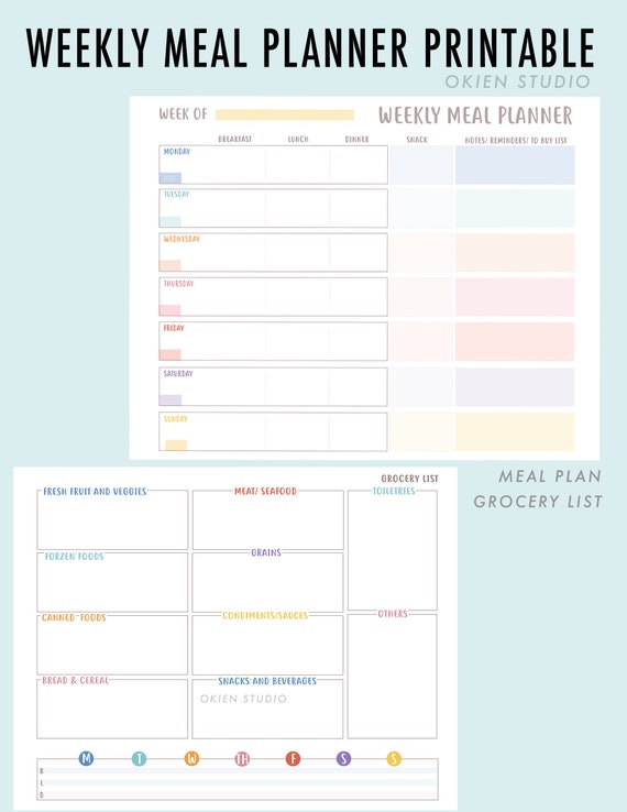Weekly Meal Planner Printable Goodnotes Planner Meal Planner | Etsy