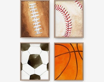 Conjunto de impressão de arte esportiva: beisebol, futebol americano, futebol, basquete (download digital)