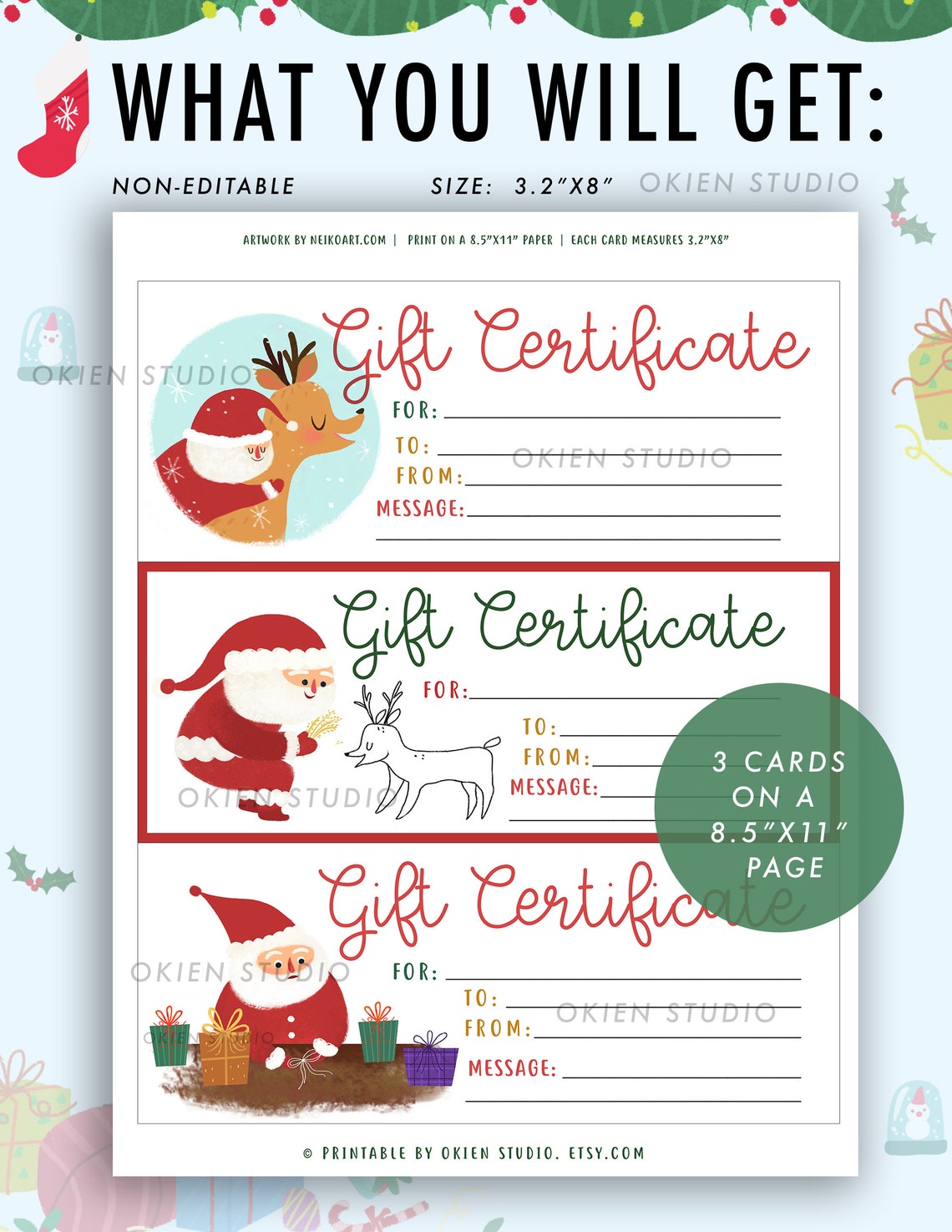 Christmas Gift Certificate Template Christmas Printable Gift Etsy Christmas Gift Certificate Template Christmas Printable Gift Etsy