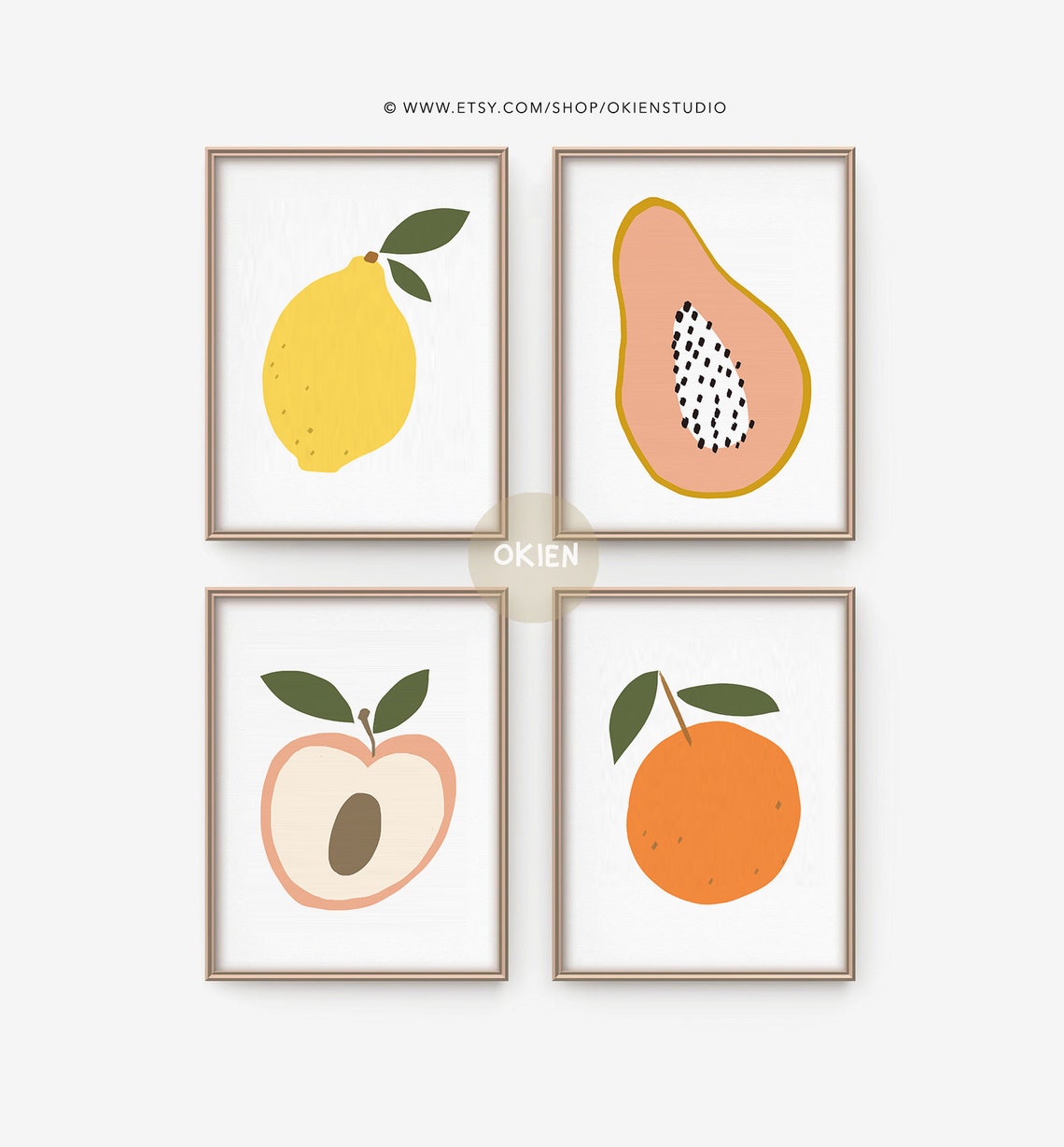Summer Fruit Wall Art Modern Fruit Art Papaya Art Lemon Etsy