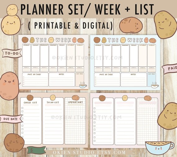 Potato Weekly Planner Printable Weekly Planner Budget - Etsy