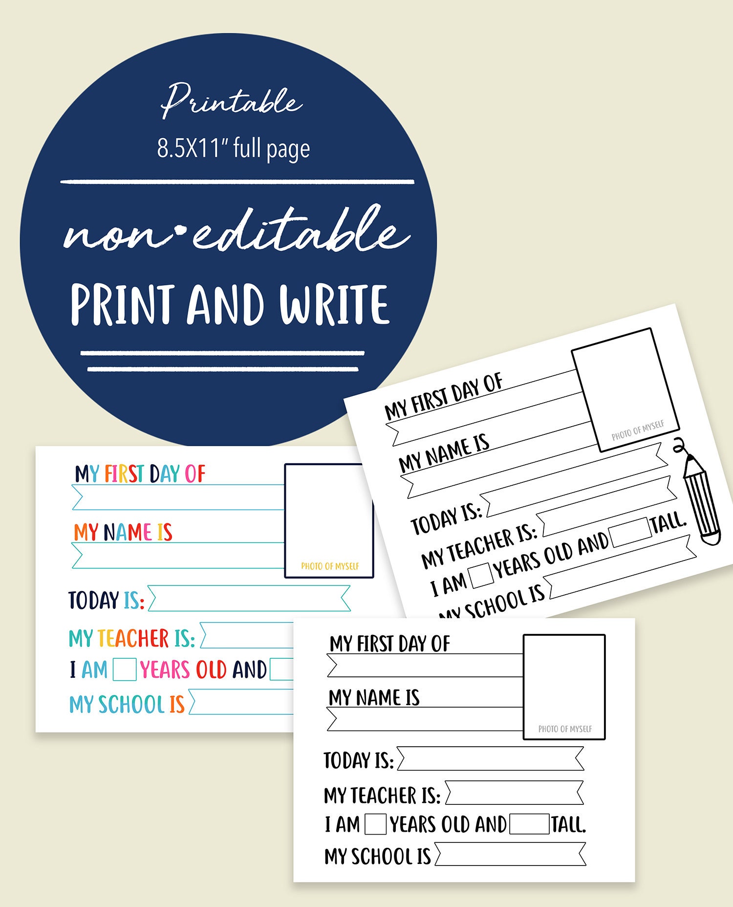 First Day of School Sign Printable Student Information Sheet Etsy