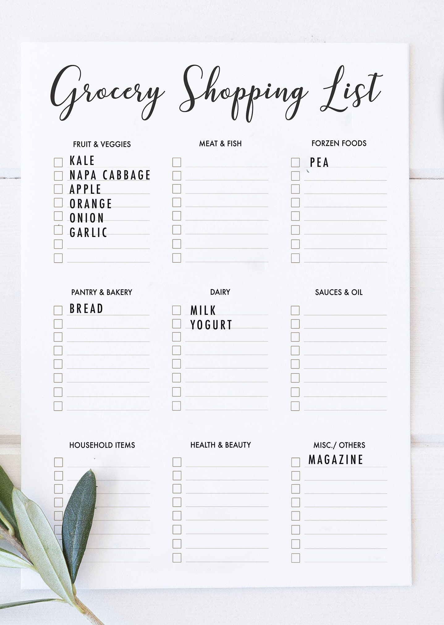 Grocery shopping list kitchen pad Printable Meal prep Food Etsy