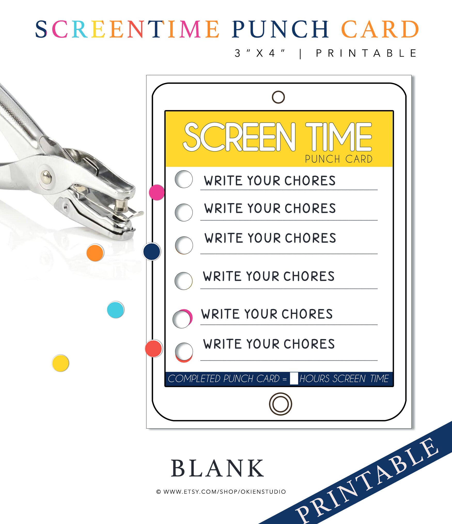 Screen Time Reward Punch Card Punch Card Reward System Etsy Canada