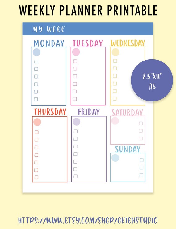 10 Colors, Weekly Calendar Printable, to Do List Organizer, Kids Schedule, Weekly  Schedule for Kid Activities, Homeschool Weekly Overview - Etsy