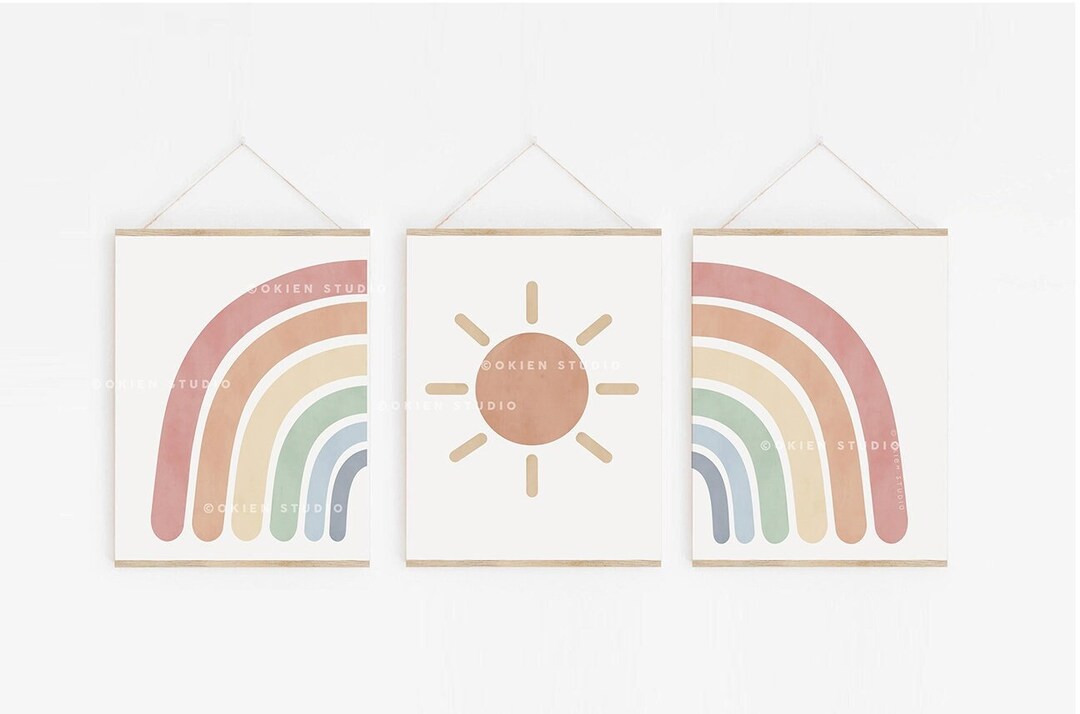 Pastel Rainbow & Sunshine Nursery Print Set (digital Download) - Etsy
