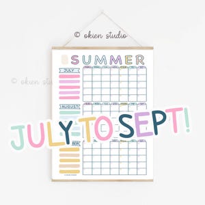 Summer Calendar Poster July to September | Pastel Printable Planner for Kids | Undated Wall Schedule | Summer Break Organizer 2025, digital
