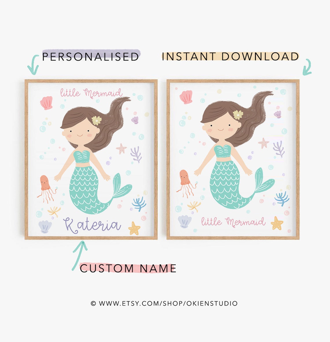 Custom Mermaid Name Print: Nursery Wall Art (digital Download) - Etsy