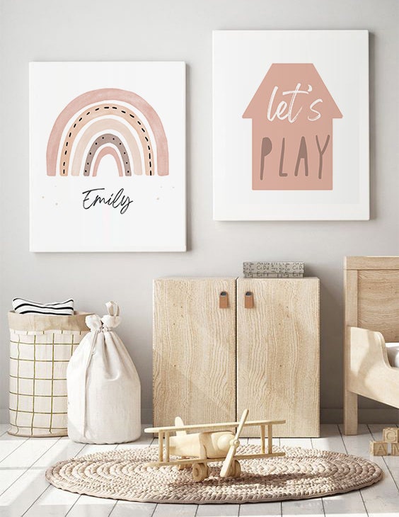 Rainbow Wall Art Set Pastel Rainbow Let's Read Let's - Etsy