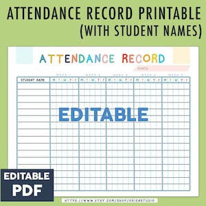 Editable Homeschool Attendance Sheet, Teacher Log, digital Tracker, Teacher Plan Template, Simple Fun Attendance Record, Editable PDF school