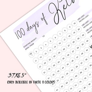 May include: A printable 100-day keto tracker with a light purple watercolor background. The tracker features a circular design with numbers 1 through 100, and spaces to track weight and inches lost.