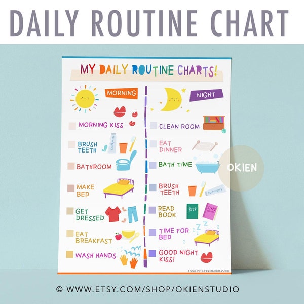 Kids Daily Responsibilities Chart, Printable Daily Routine, Chore Chart, Morning Evening Checklist, Daily Task List, Children's Job Poster,