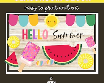 Hello Summer Watermelon Pineapple Sun Bulletin Board, Bright happy Summer decor, summer school decor, summer classroom theme, sunglasses art