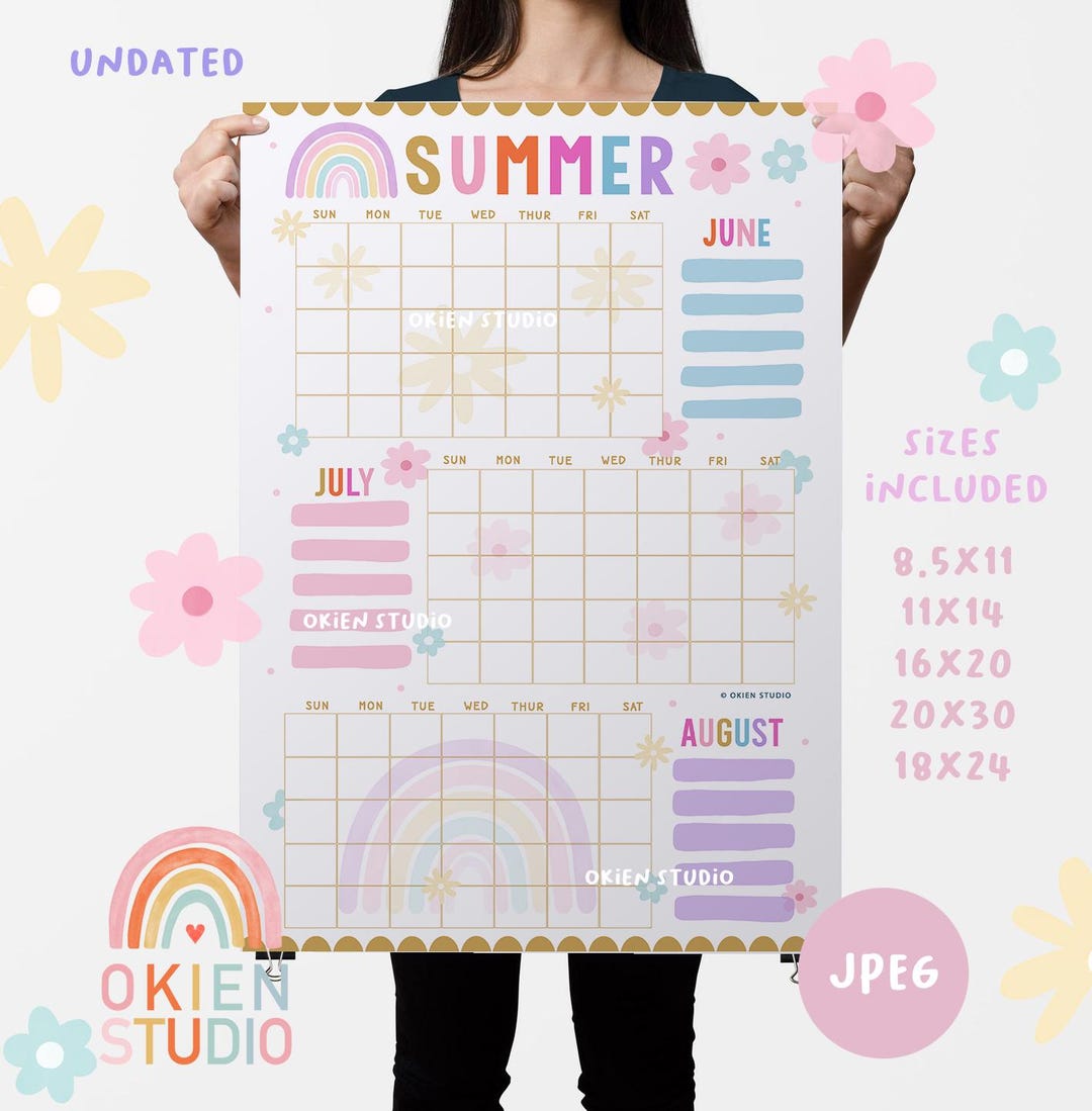 Summer Calendar Poster: Undated Pastel Floral Planner (digital Download ...