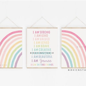 Printable wall art, Positive affirmations wall art, pastel Classroom Poster, pastel Rainbow, custom name sign, kids room rainbow, boho art