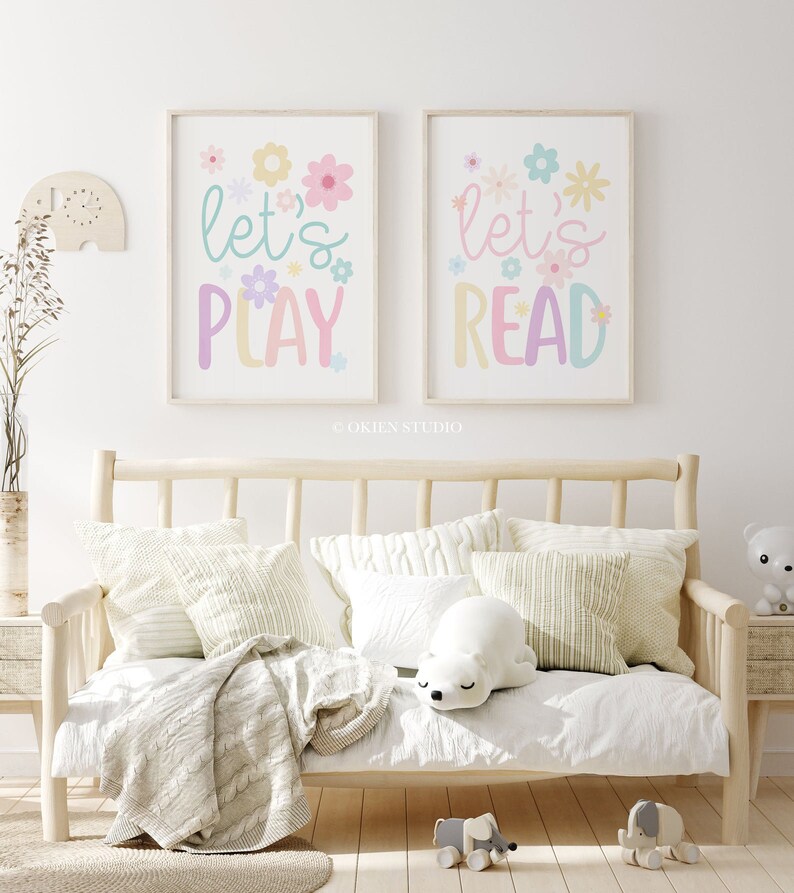 Pastel Rainbow Playroom Art Prints: Let's Play, Read, Create, Explore ...