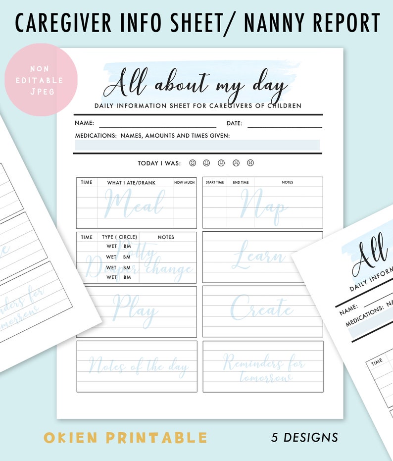 Printable Nanny Log 5 Designs Daily Infant Care Sheet - Etsy
