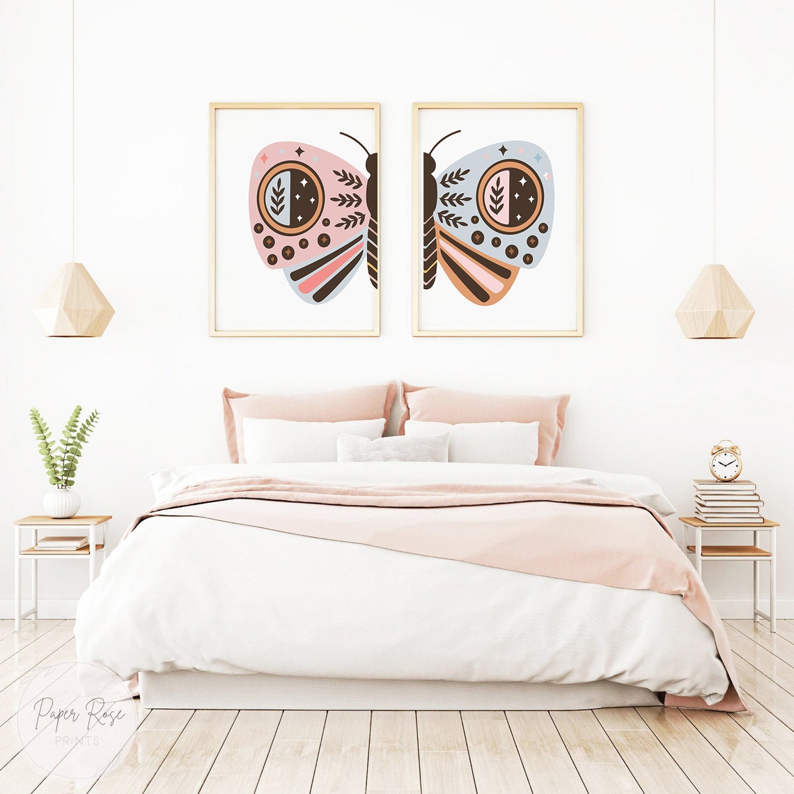 Butterfly room decor Set of 2 wall art Boho butterfly print Etsy