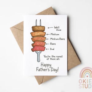 Carte de fête des pères drôle imprimable, carte de papa steak rare, vous êtes le plus rare de tous, téléchargement immédiat, cadeau numérique de fête des pères